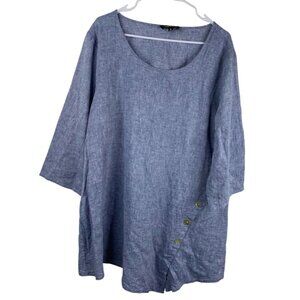 Jones New York Top Linen Blend Blue Tunic Sz 1X Asymmetrical Lagenlook Coastal